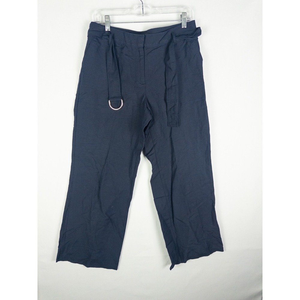 NWT Ann Taylor Linen Wide Leg Trousers Womens 6P Navy Blue Coastal Minimalist